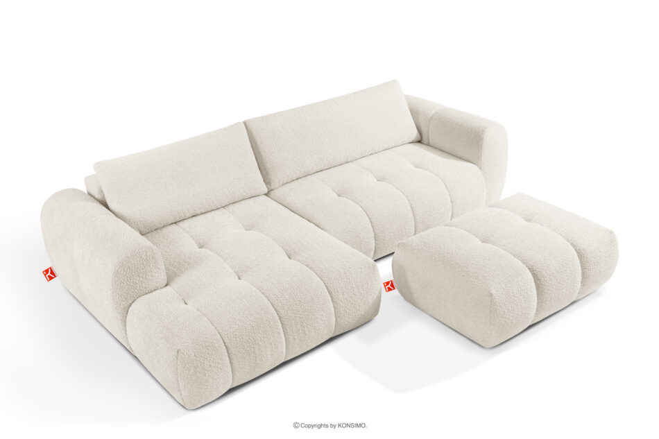 LIRA Narożnik lewy i puf w tkaninie boucle biały biały - zdjęcie 2