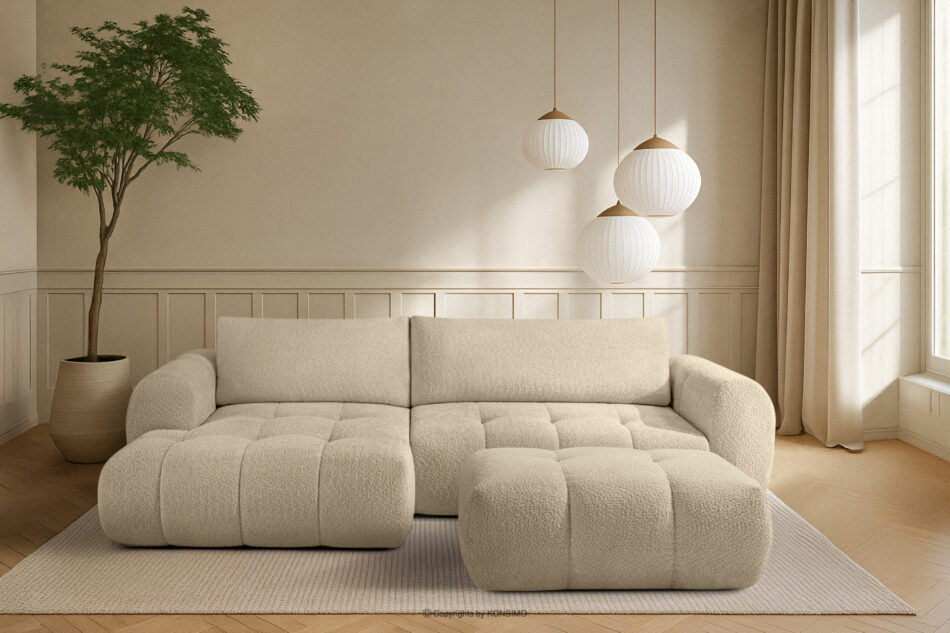 LIRA Narożnik lewy i puf w tkaninie boucle jasny beżowy jasny beżowy - zdjęcie 25