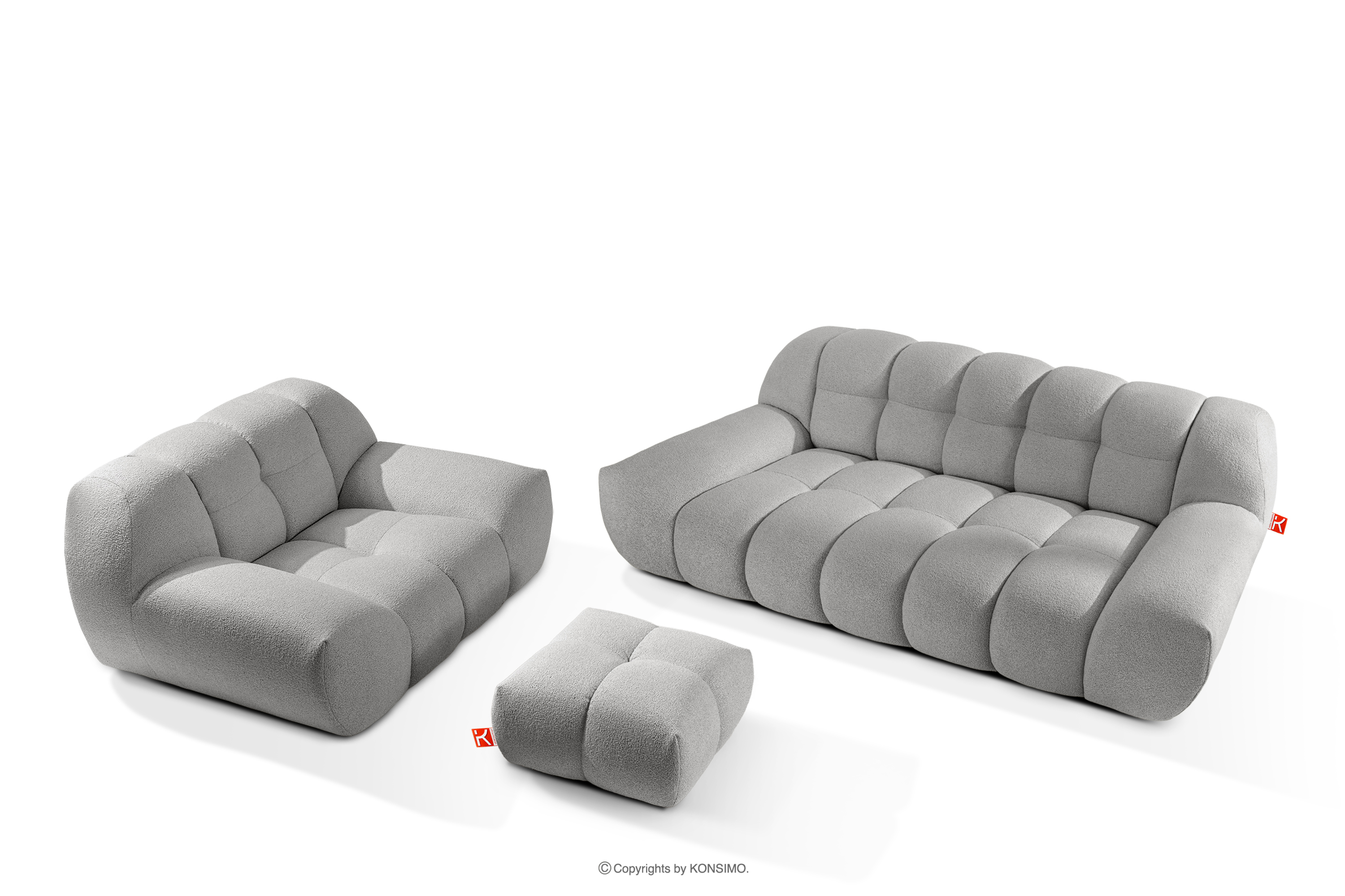 Komplet mebli sofa fotel puf w stylu japandi jasny szary VENA