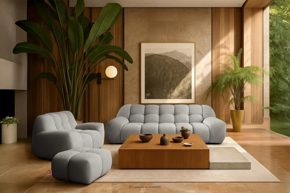 VENA Komplet mebli sofa fotel puf w stylu japandi jasny szary jasny szary - zdjęcie 17