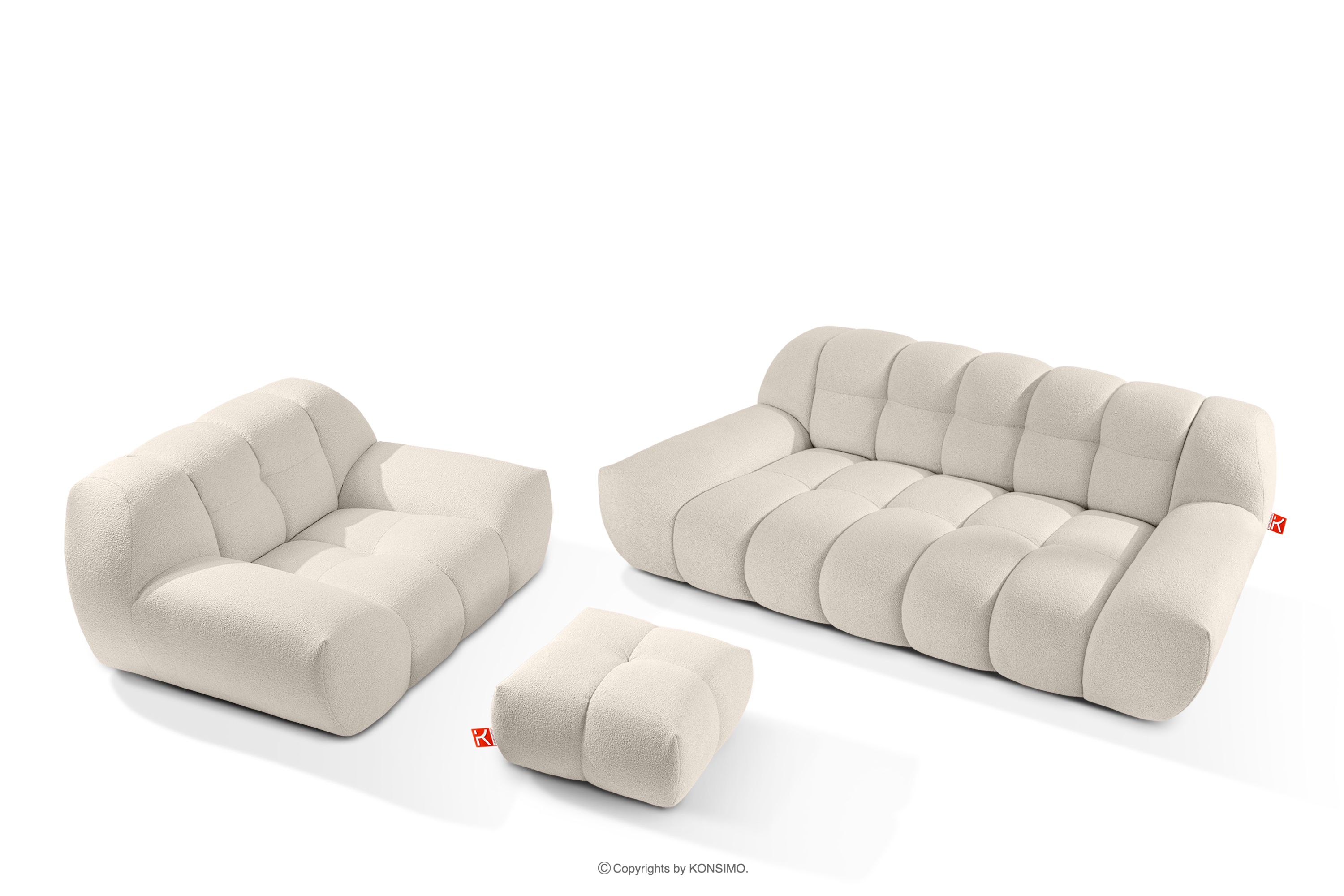 Zestaw mebli sofa fotel puf w stylu japandi biały VENA