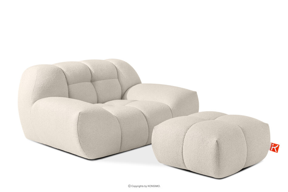 VENA Zestaw mebli sofa fotel puf w stylu japandi biały biały - zdjęcie 12