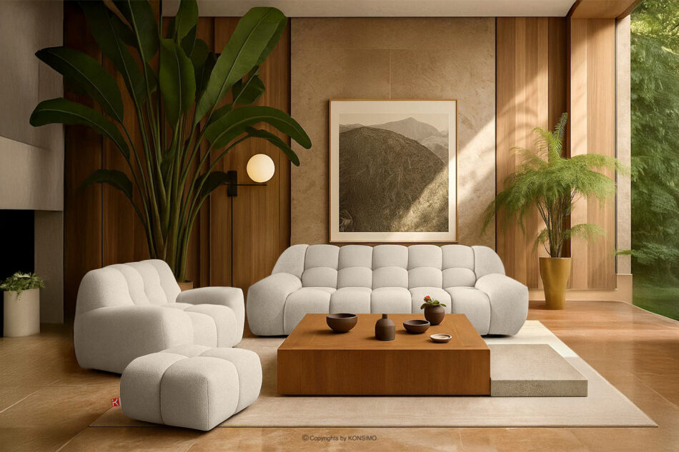 VENA Zestaw mebli sofa fotel puf w stylu japandi biały biały - zdjęcie 17