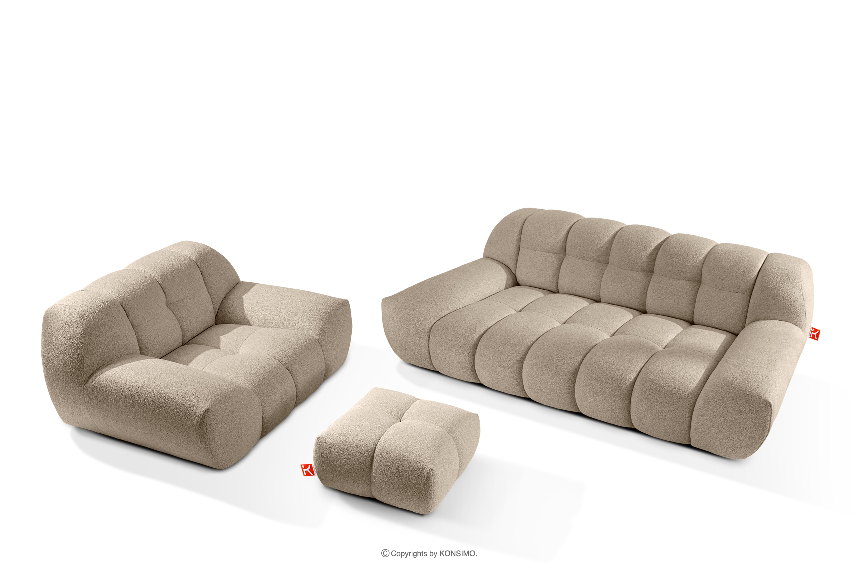 Komplet mebli sofa fotel puf w stylu japandi beżowy VENA