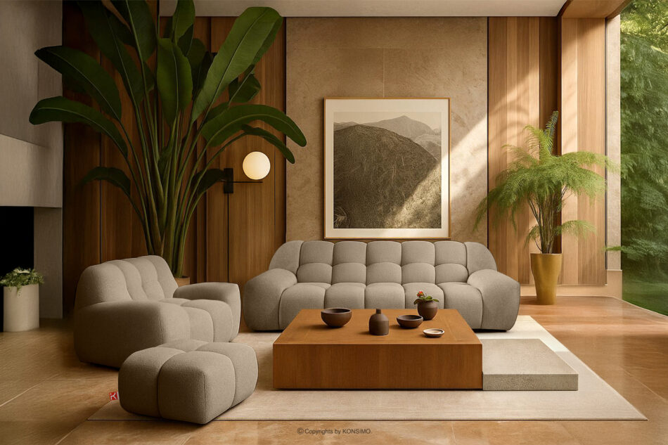 VENA Komplet mebli sofa fotel puf w stylu japandi beżowy beżowy - zdjęcie 17