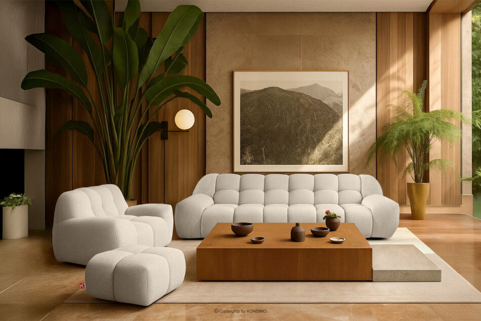 VENA Zestaw mebli tapicerowanych do salonu w stylu japandi biały biały - zdjęcie 17