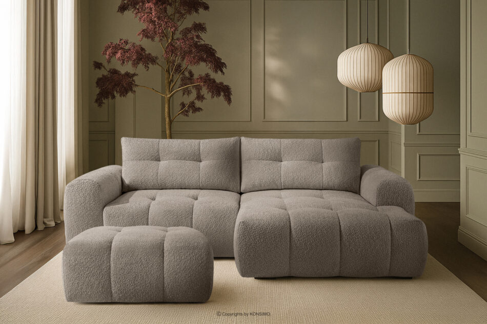 RAVIA Puf z pikowaniem w stylu japandi boucle szary szary - zdjęcie 5