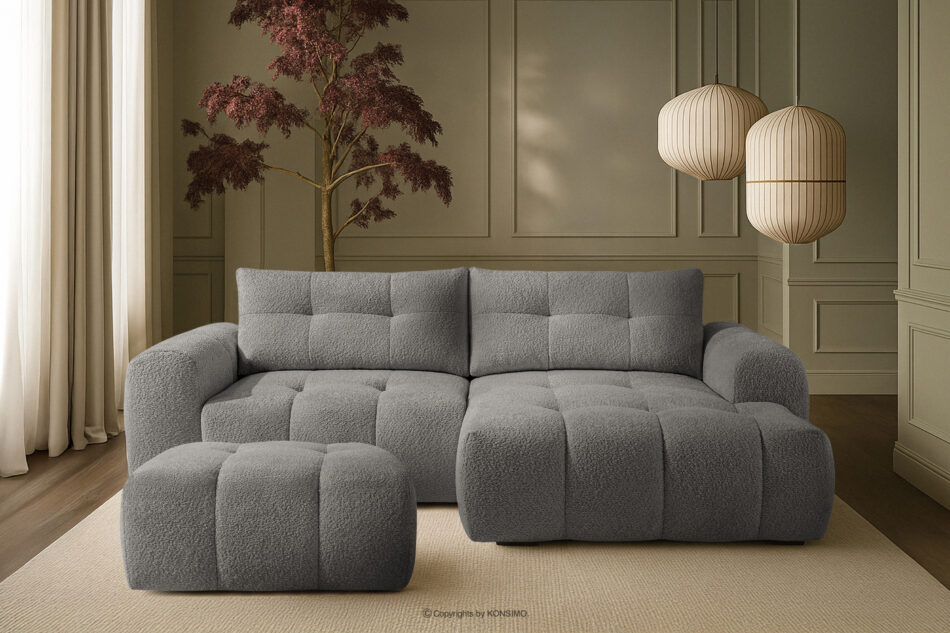 RAVIA Puf z pikowaniem w stylu japandi boucle ciemny szary ciemny szary - zdjęcie 5