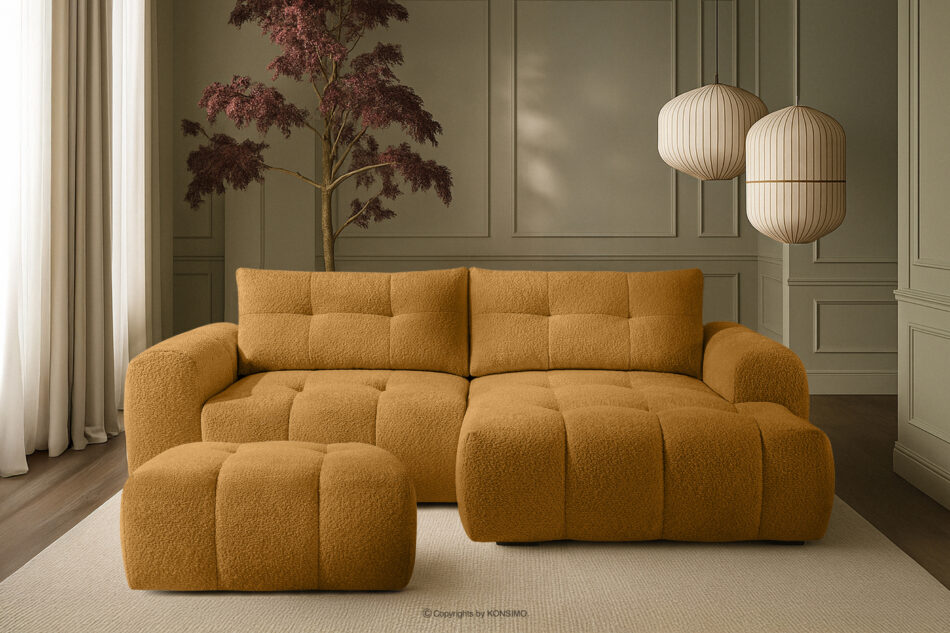 RAVIA Puf z pikowaniem w stylu japandi boucle miodowy miodowy - zdjęcie 5