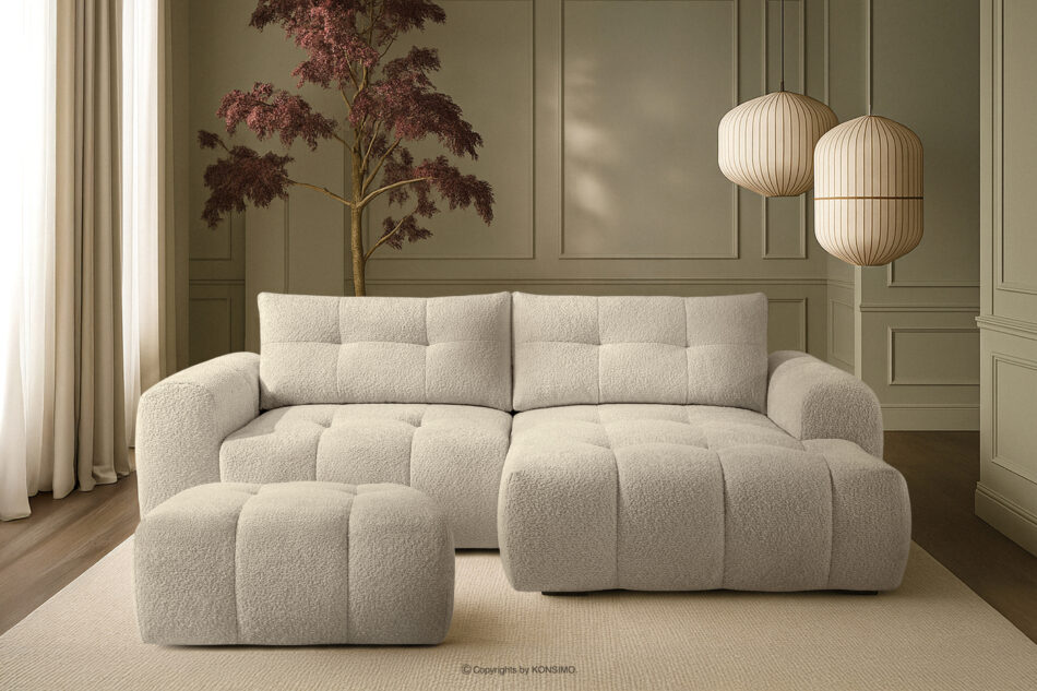 RAVIA Puf z pikowaniem w stylu japandi boucle biały biały - zdjęcie 5