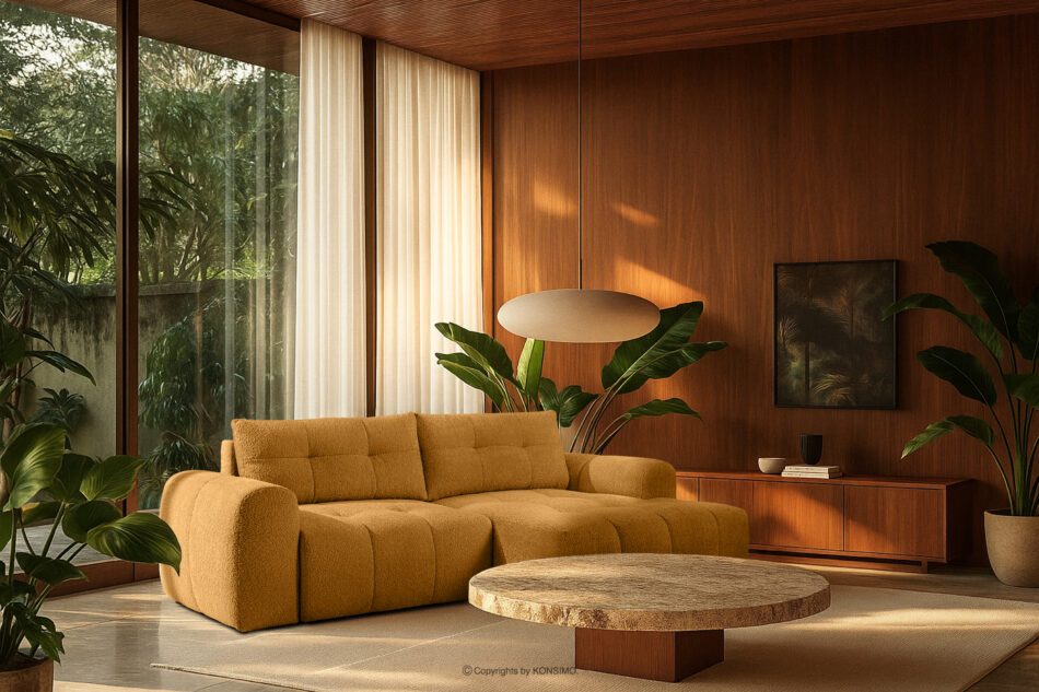 RAVIA Narożnik z pikowaniem w stylu japandi boucle prawy miodowy miodowy - zdjęcie 18