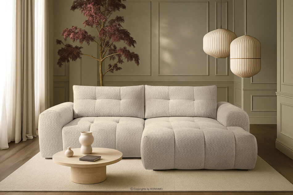 RAVIA Narożnik z pikowaniem w stylu japandi boucle prawy biały biały - zdjęcie 19