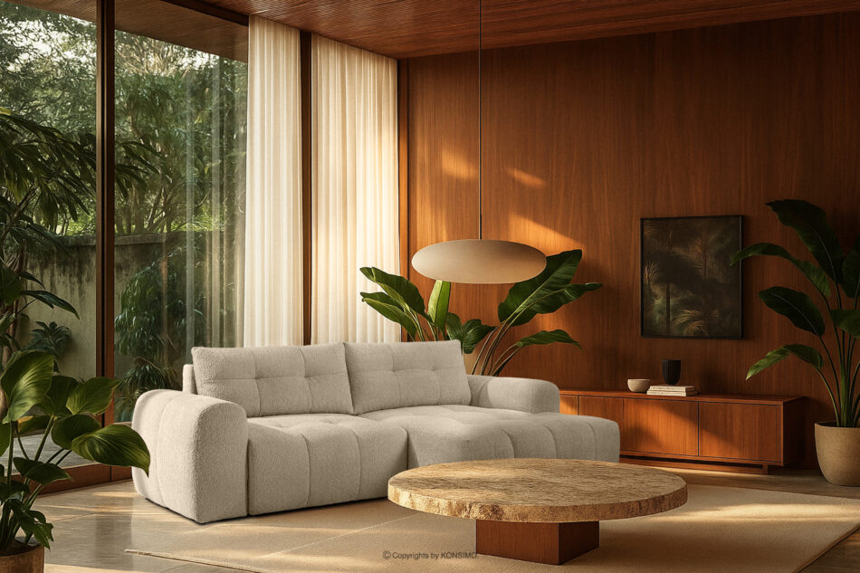 RAVIA Narożnik z pikowaniem w stylu japandi boucle prawy biały biały - zdjęcie 20