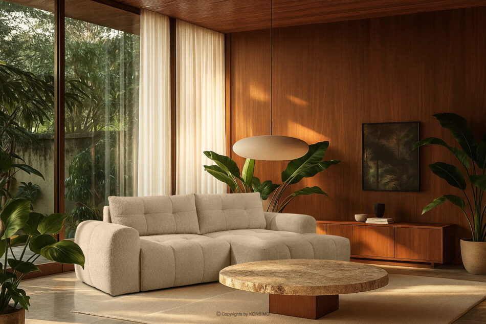 RAVIA Narożnik z pikowaniem w stylu japandi boucle prawy jasny beżowy jasny beżowy - zdjęcie 20