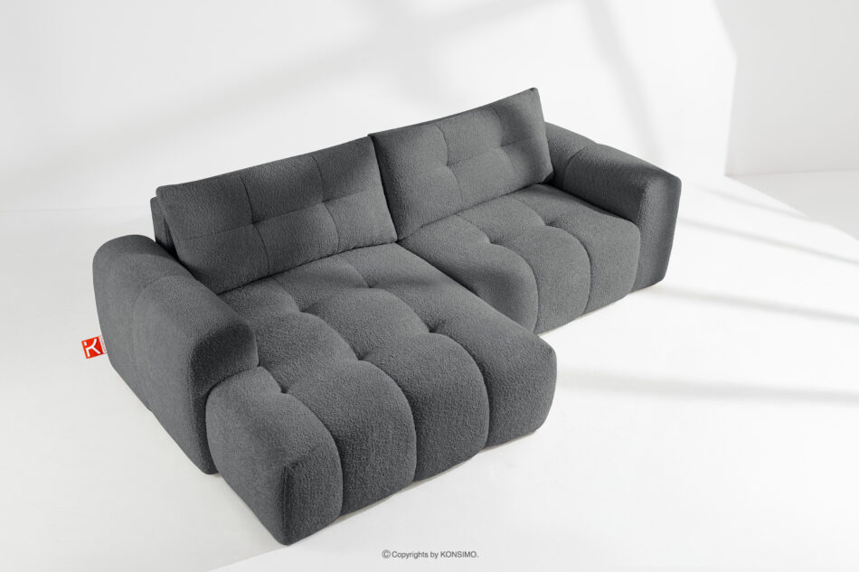 RAVIA Narożnik z pikowaniem w stylu japandi boucle lewy ciemny szary ciemny szary - zdjęcie 1