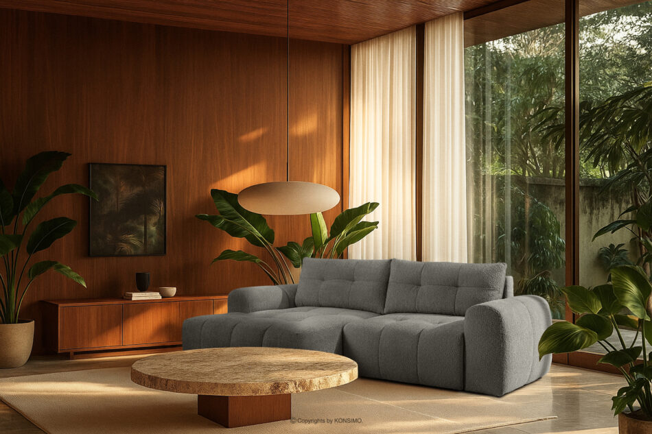 RAVIA Narożnik z pikowaniem w stylu japandi boucle lewy ciemny szary ciemny szary - zdjęcie 20