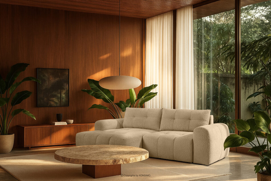 RAVIA Narożnik z pikowaniem w stylu japandi boucle lewy jasny beżowy jasny beżowy - zdjęcie 20