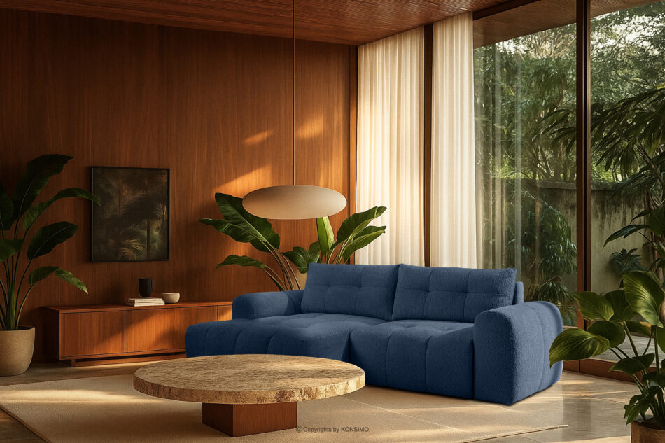 RAVIA Narożnik z pikowaniem w stylu japandi boucle lewy granatowy granatowy - zdjęcie 20