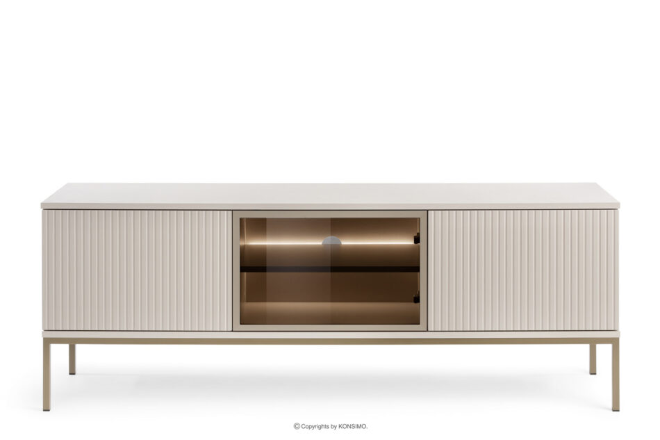 FONTE Kremowa komoda z lamelami na wysokich nóżkach kremowy - zdjęcie 0