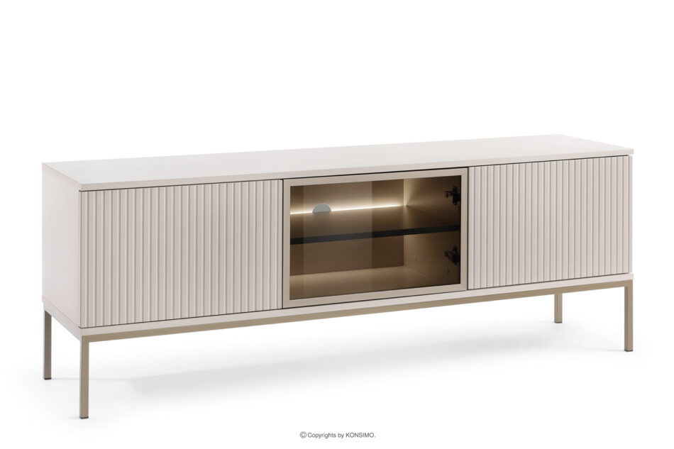 FONTE Kremowa komoda z lamelami na wysokich nóżkach kremowy - zdjęcie 2