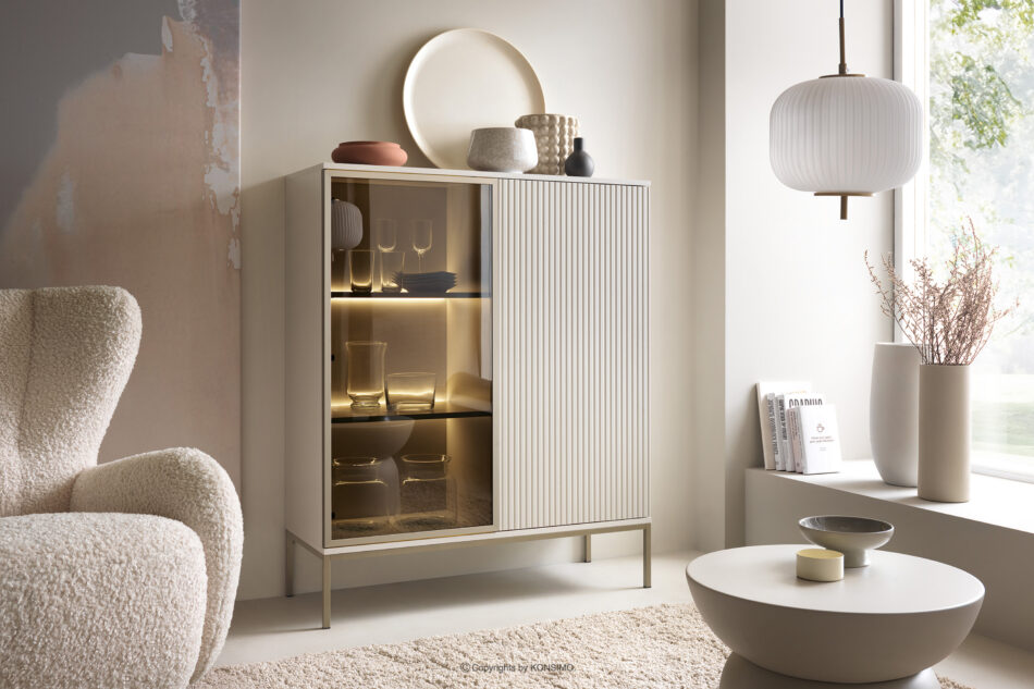 FONTE Kremowa niska witryna z lamelami kremowy - zdjęcie 1