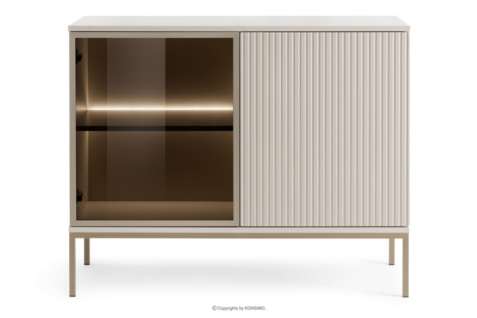 FONTE Kremowa komoda ze szklanymi drzwiami i lamelami kremowy - zdjęcie 0