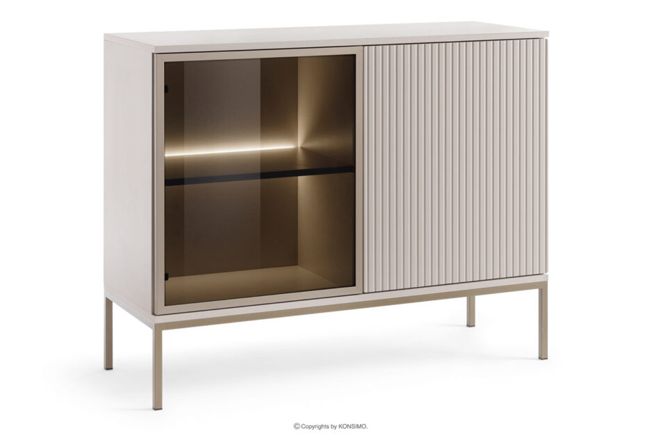 FONTE Kremowa komoda ze szklanymi drzwiami i lamelami kremowy - zdjęcie 2