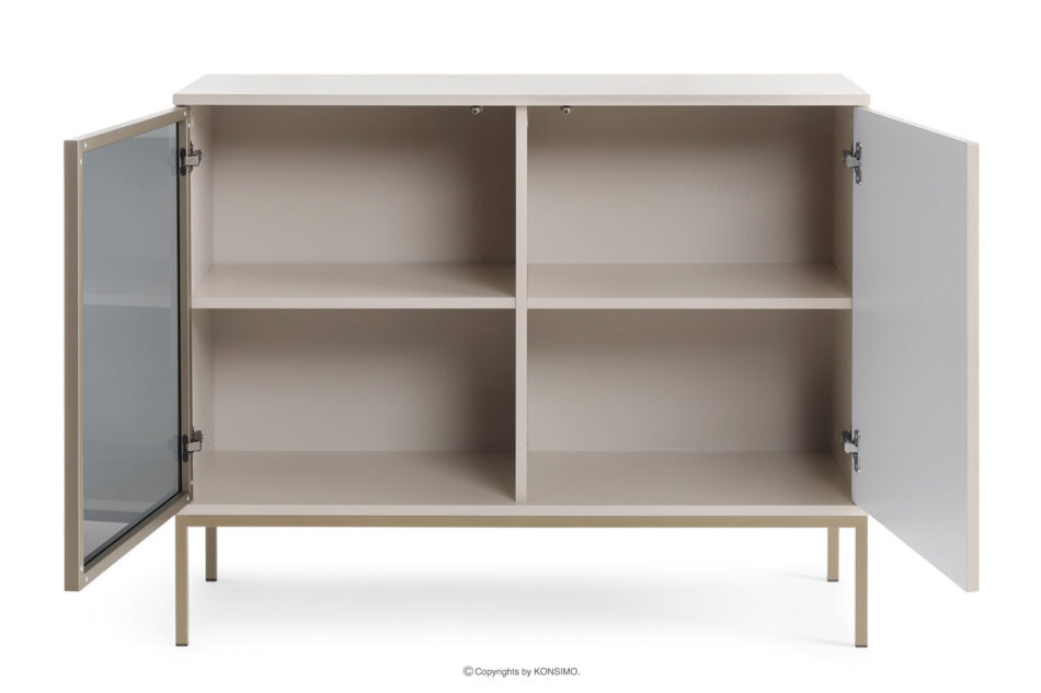 FONTE Kremowa komoda ze szklanymi drzwiami i lamelami kremowy - zdjęcie 3