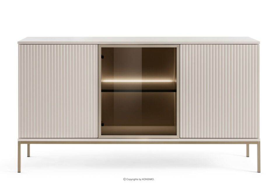 FONTE Kremowa duża komoda ze szklanymi drzwiami i lamelami kremowy - zdjęcie 0