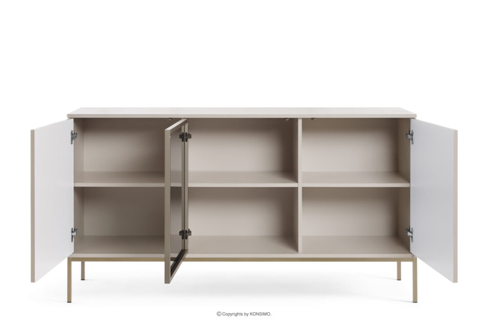 FONTE Kremowa duża komoda ze szklanymi drzwiami i lamelami kremowy - zdjęcie 3