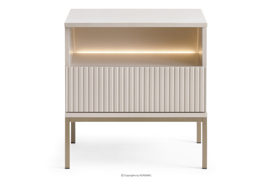FONTE Kremowy stolik nocny z lamelami na wysokich nóżkach kremowy - zdjęcie 0
