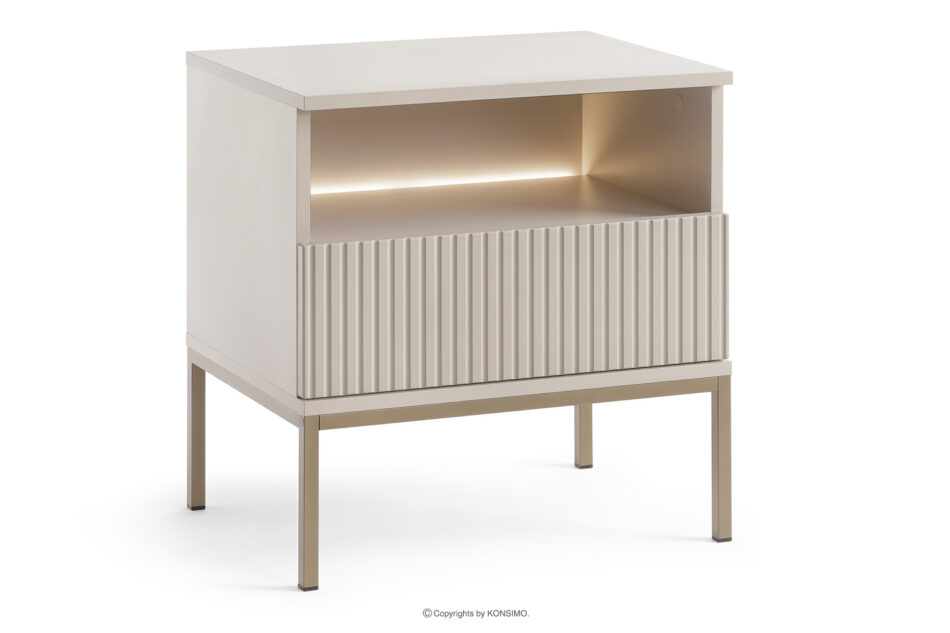 FONTE Kremowy stolik nocny z lamelami na wysokich nóżkach kremowy - zdjęcie 2