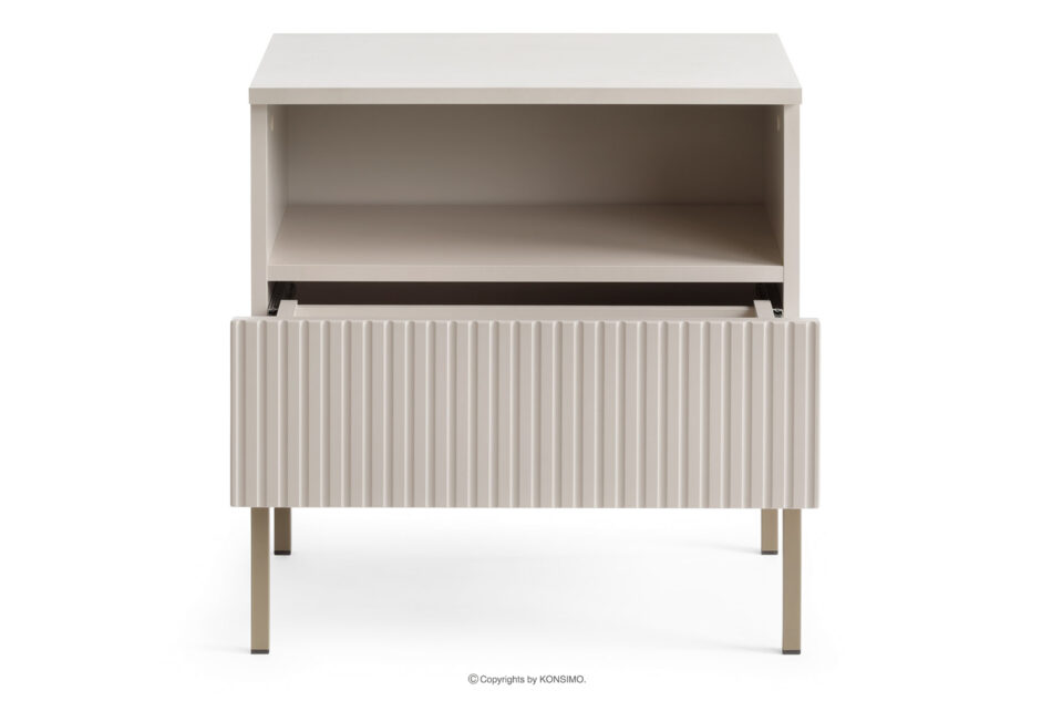 FONTE Kremowy stolik nocny z lamelami na wysokich nóżkach kremowy - zdjęcie 3