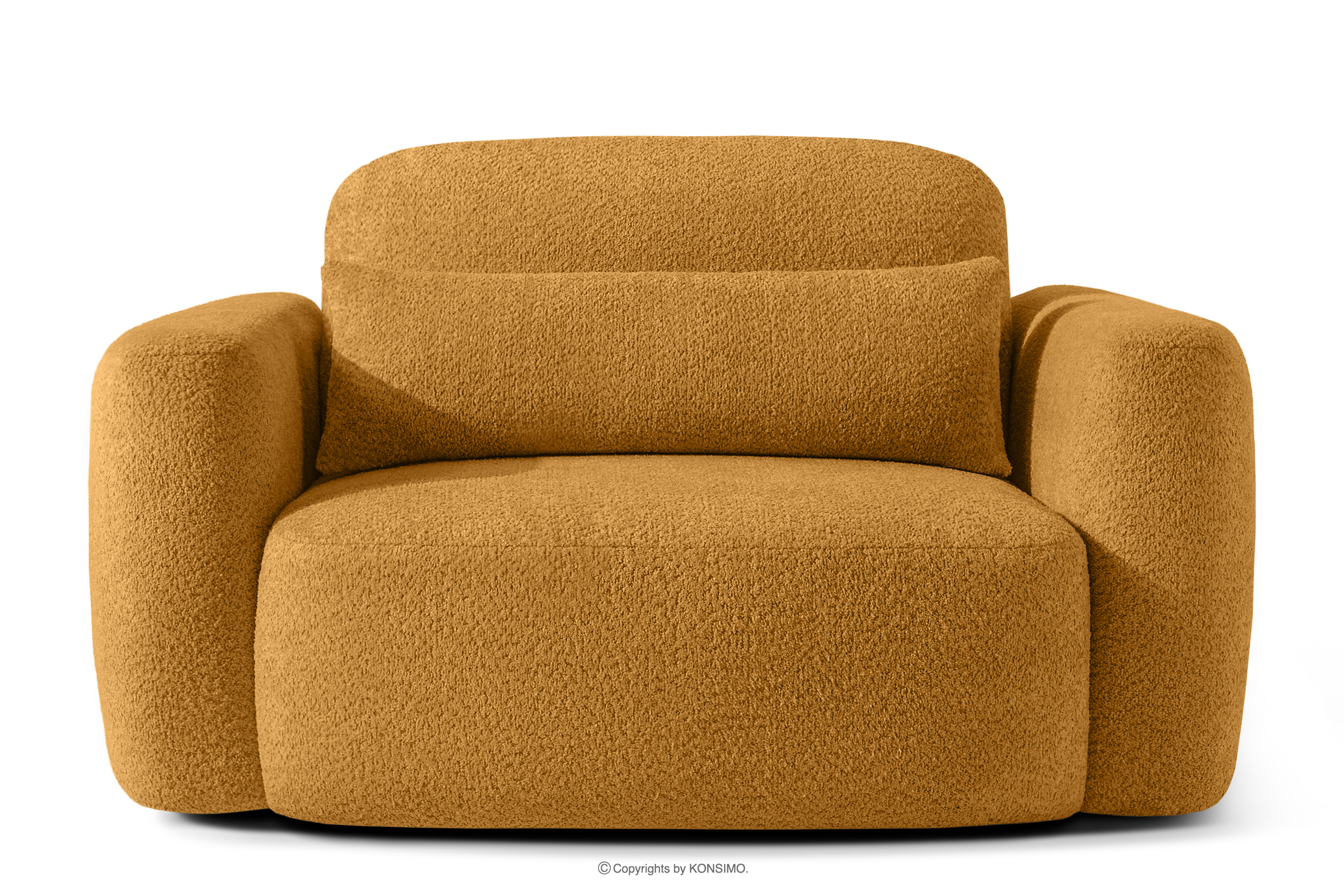 Fotel w stylu japońskim w tkaninie boucle miodowy