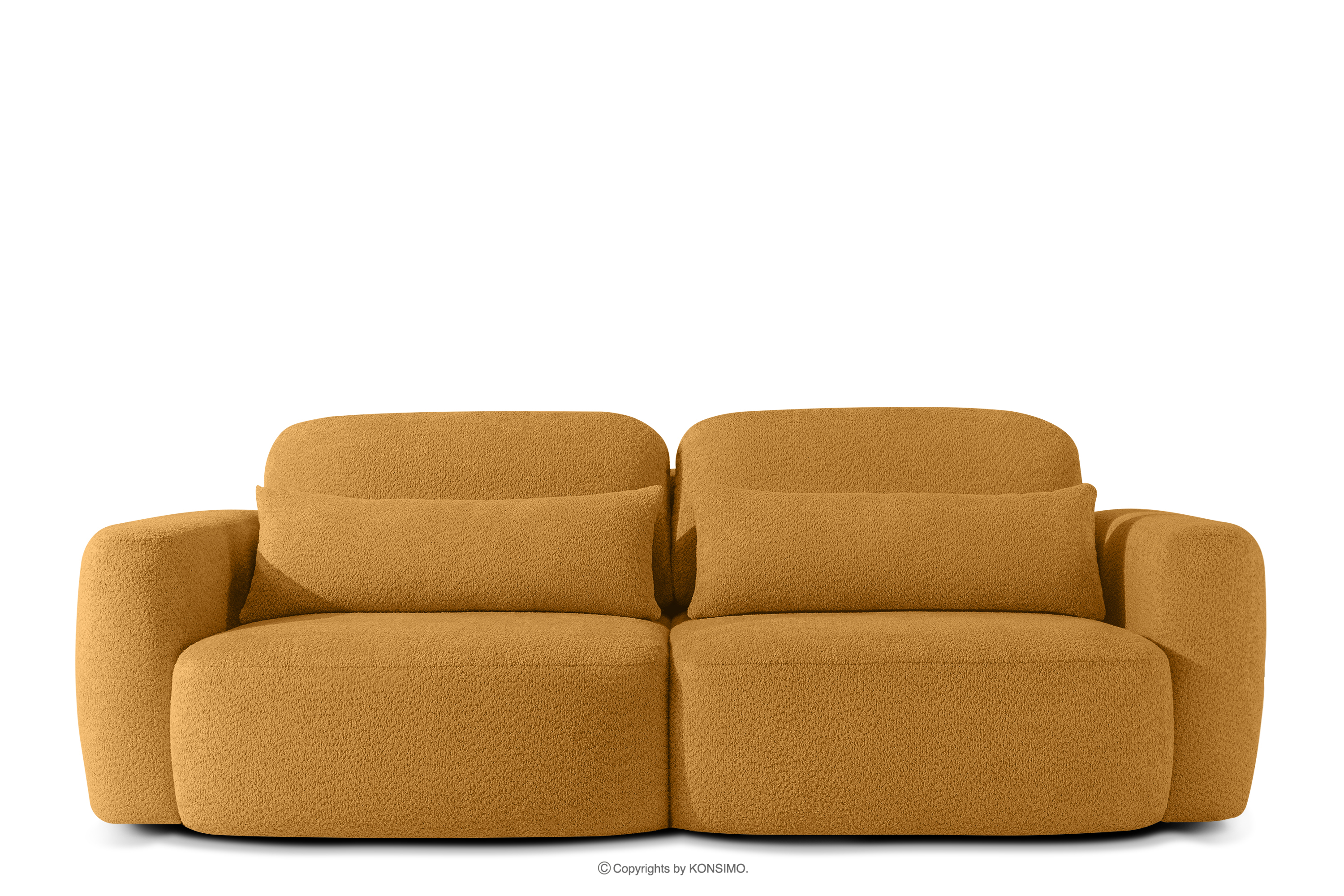 Sofa trzyosobowa w stylu japońskim w tkaninie boucle miodowy