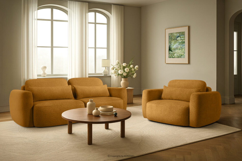 ELOSA Sofa trzyosobowa w stylu japońskim w tkaninie boucle miodowy miodowy - zdjęcie 21