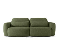 Sofa trzyosobowa w stylu japońskim w tkaninie boucle oliwkowy