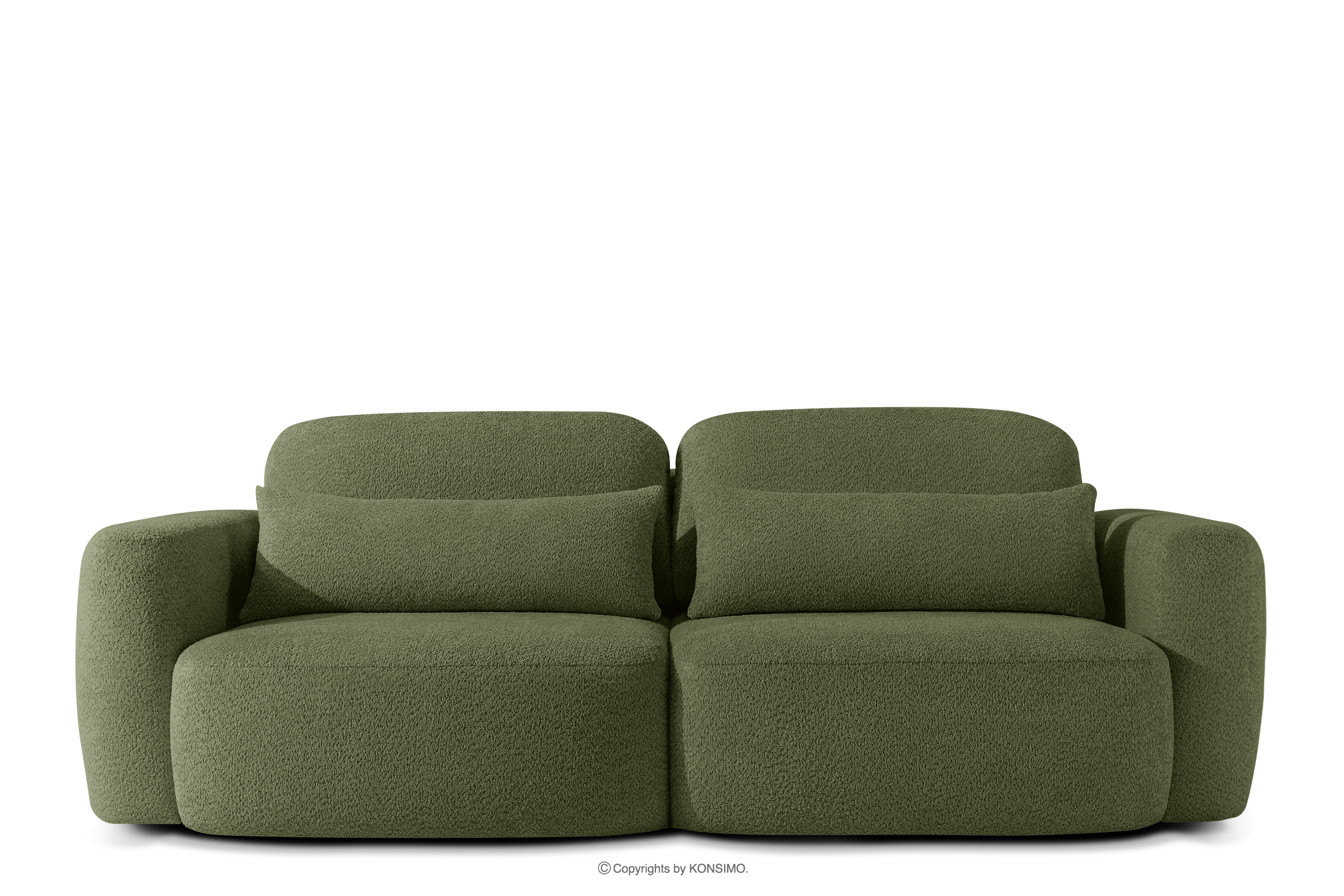 Sofa trzyosobowa w stylu japońskim w tkaninie boucle oliwkowy