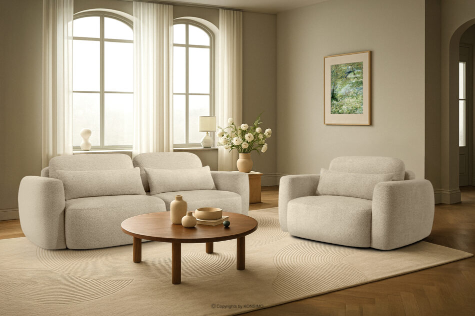 ELOSA Sofa 3 japandi w tkaninie boucle jasny beżowy jasny beżowy - zdjęcie 21