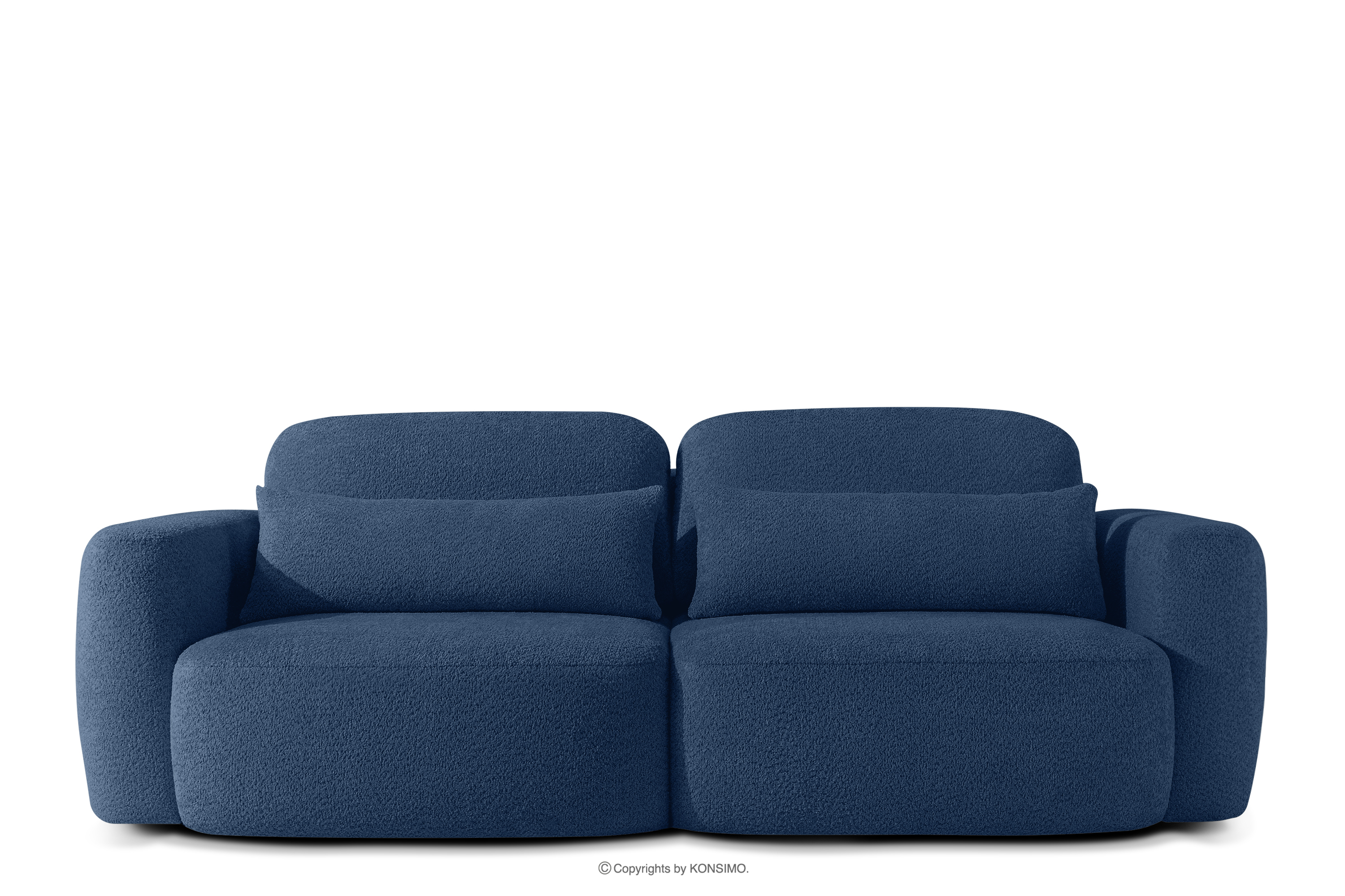 Sofa trzyosobowa w stylu japońskim w tkaninie boucle granatowy