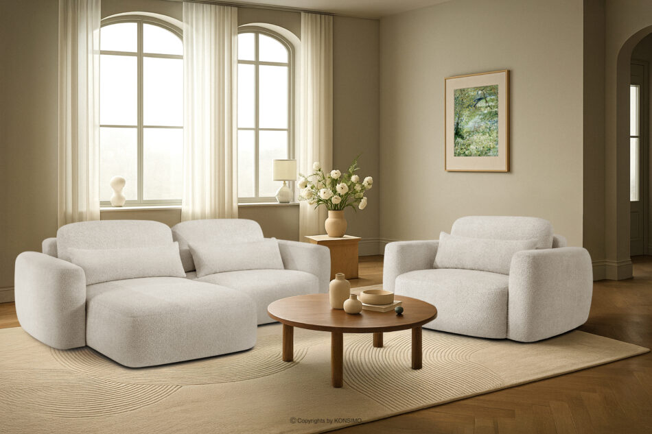 ELOSA Narożnik japandi w tkaninie boucle lewy biały biały - zdjęcie 21