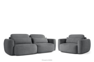 ELOSA, https://konsimo.pl/kolekcja/elosa/ Sofa i fotel w stylu japońskim w tkaninie boucle ciemny szary ciemny szary - zdjęcie