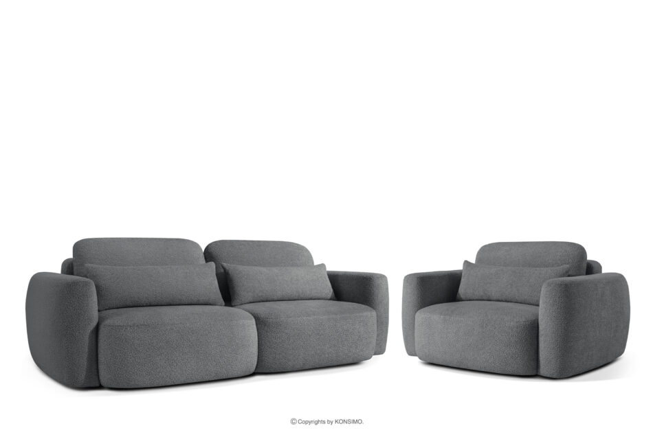 ELOSA Sofa i fotel w stylu japońskim w tkaninie boucle ciemny szary ciemny szary - zdjęcie 0