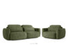 Sofa i fotel w stylu japońskim w tkaninie boucle oliwkowy