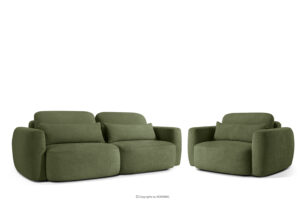ELOSA, https://konsimo.pl/kolekcja/elosa/ Sofa i fotel w stylu japońskim w tkaninie boucle oliwkowy oliwkowy - zdjęcie