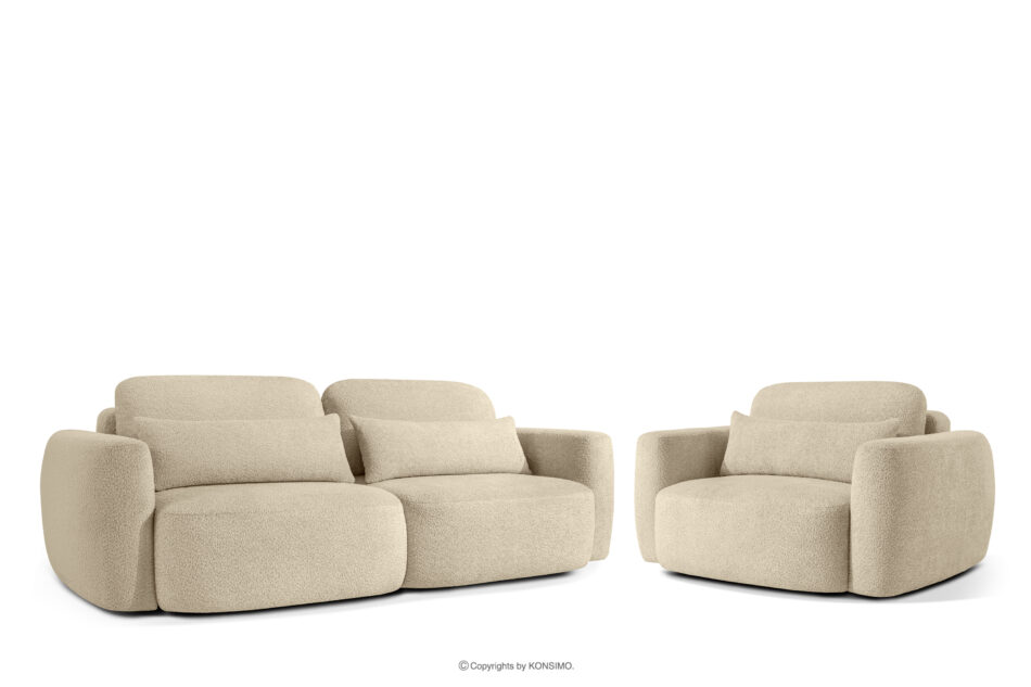 ELOSA Sofa i fotel japandi w tkaninie boucle jasny beżowy jasny beżowy - zdjęcie 0