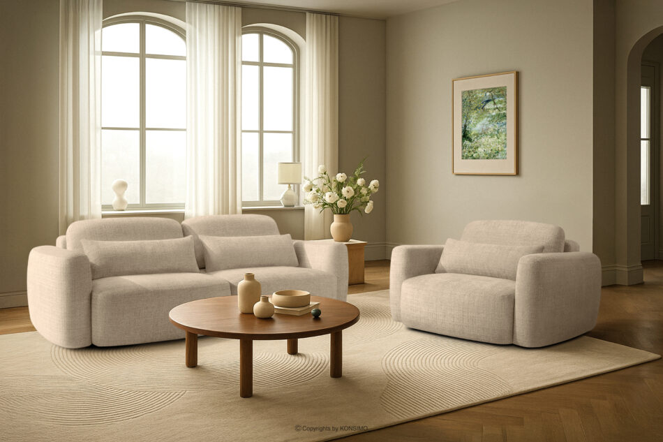 ELOSA Sofa 3 japandi w tkaninie szenil kremowy kremowy - zdjęcie 21