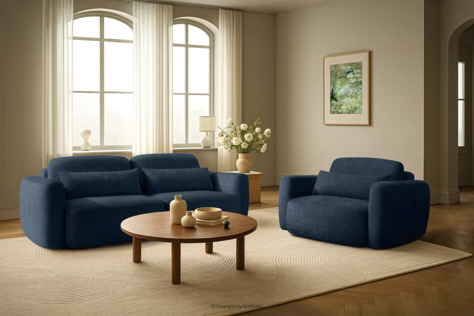 ELOSA Sofa trzyosobowa w stylu japońskim w tkaninie szenil granatowy granatowy - zdjęcie 21