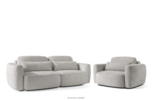 ELOSA, https://konsimo.pl/kolekcja/elosa/ Sofa i fotel japandi w tkaninie szenil jasny szary jasny szary - zdjęcie