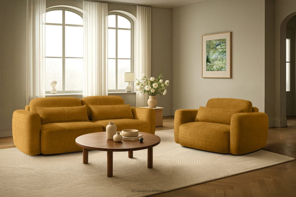 ELOSA Sofa i fotel w stylu japońskim w tkaninie szenil żółty żółty - zdjęcie 29